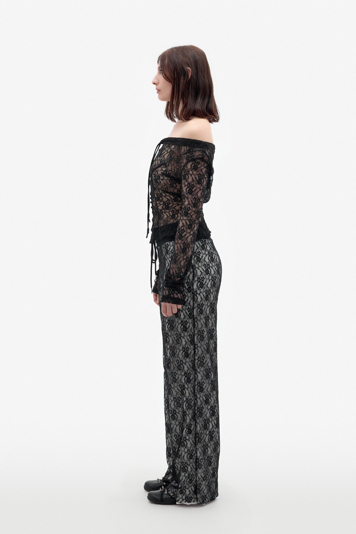 Lace Track Pant (Black/White)