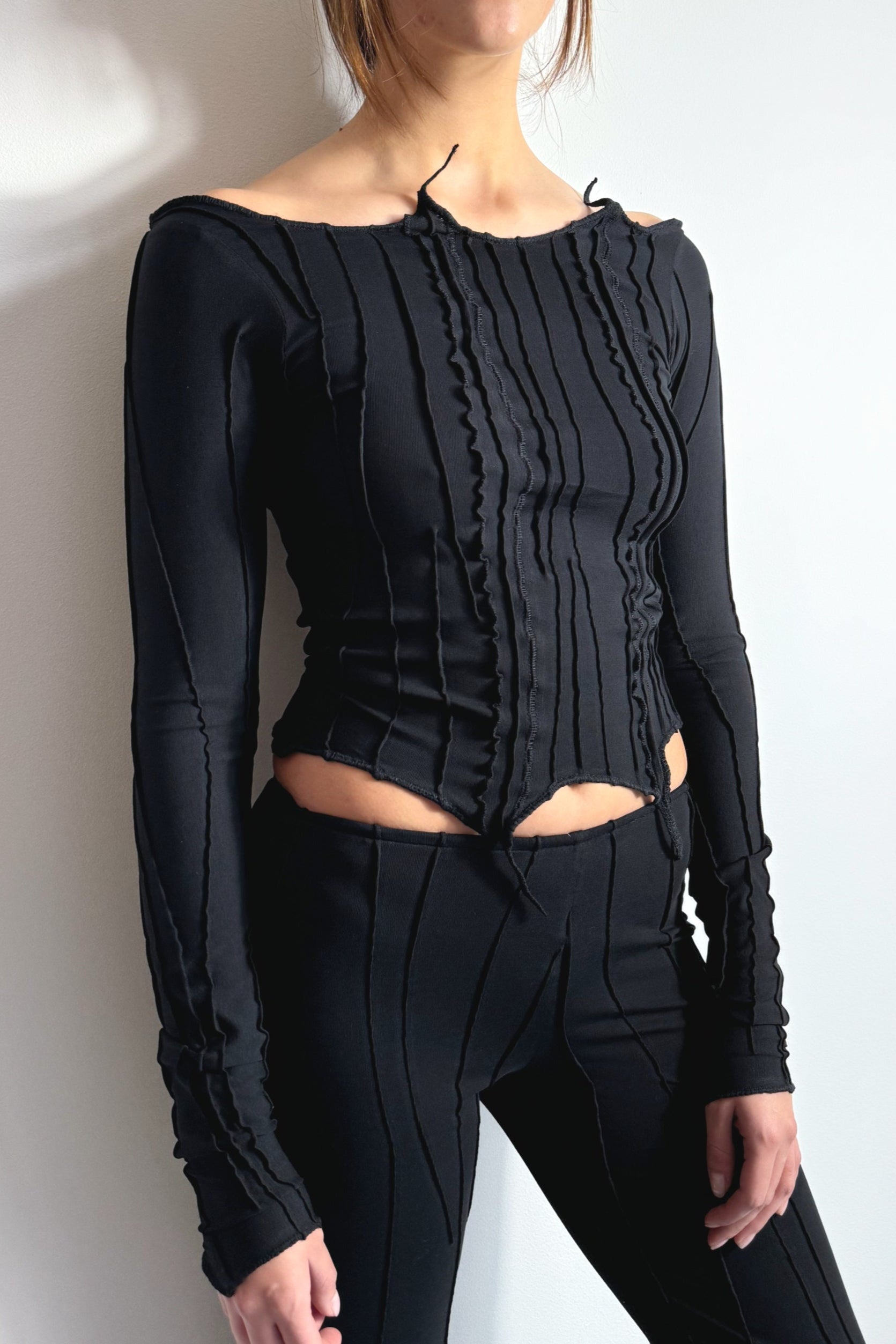Scraps Bandage Long Sleeve Top (Black)