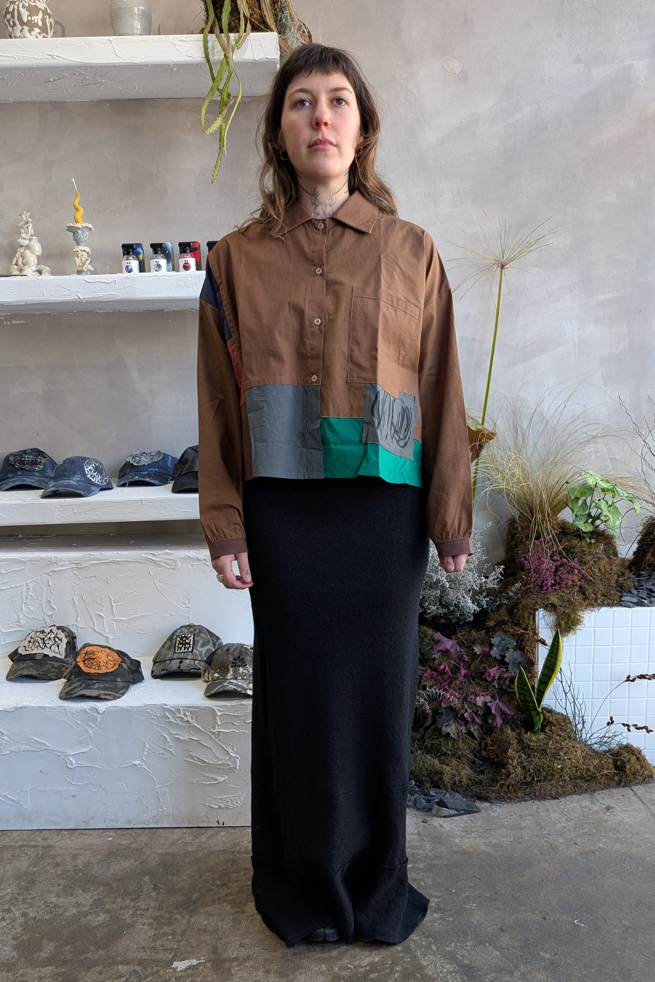 Abstract Patch Shirt (Brown)