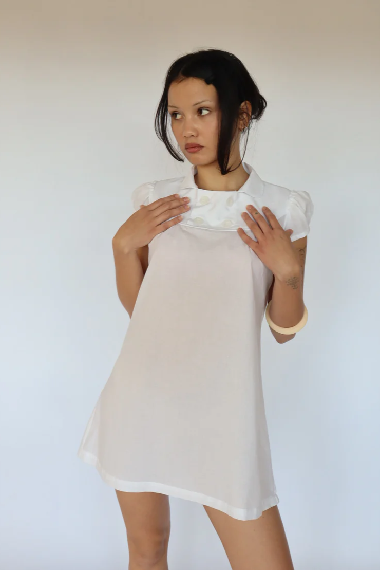 Baby Button Dress (White)