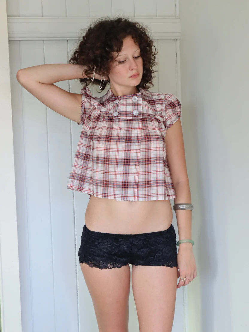 Baby Button Top (Red Plaid)