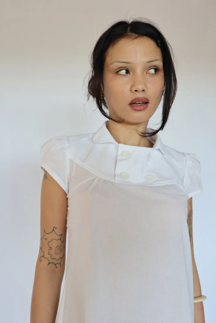 Baby Button Dress (White)