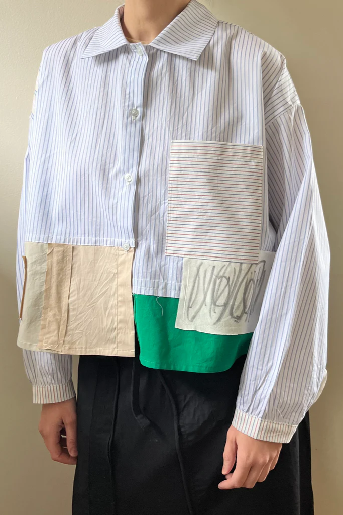 Abstract Patch Shirt (Stripe/Green)