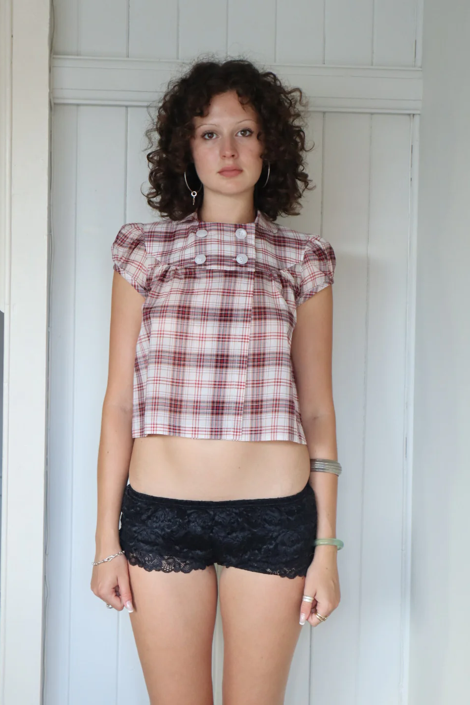 Baby Button Top (Red Plaid)