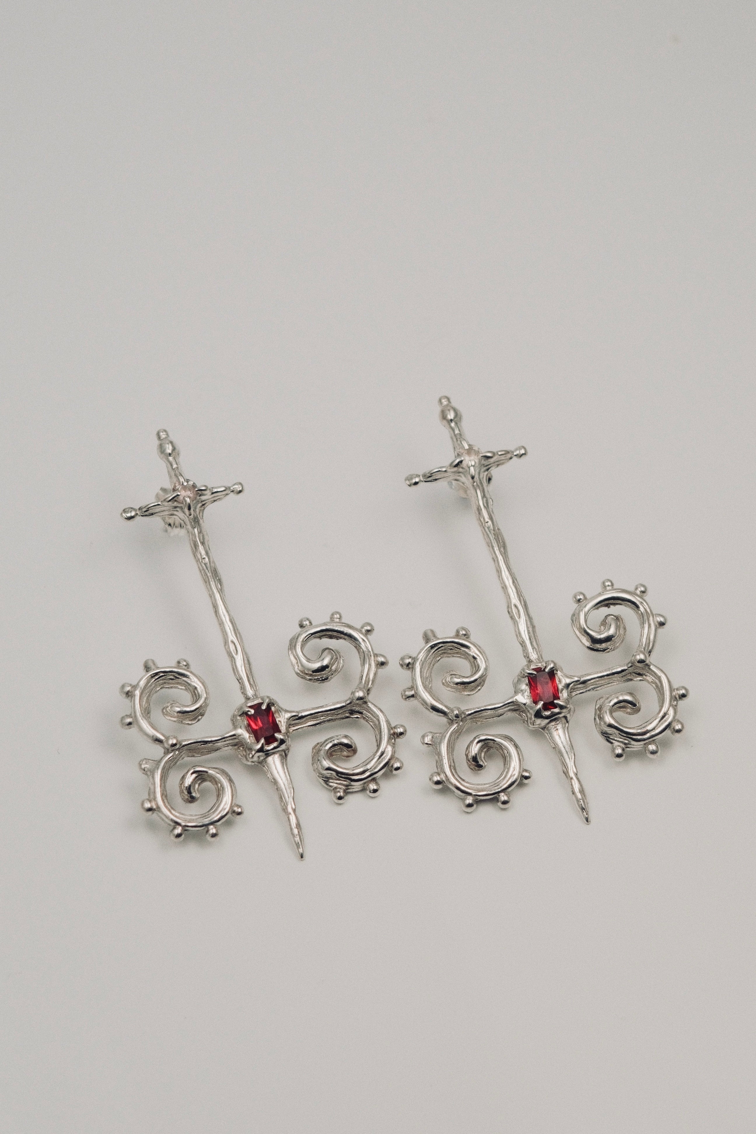 Axe Stud Earrings (Ruby)