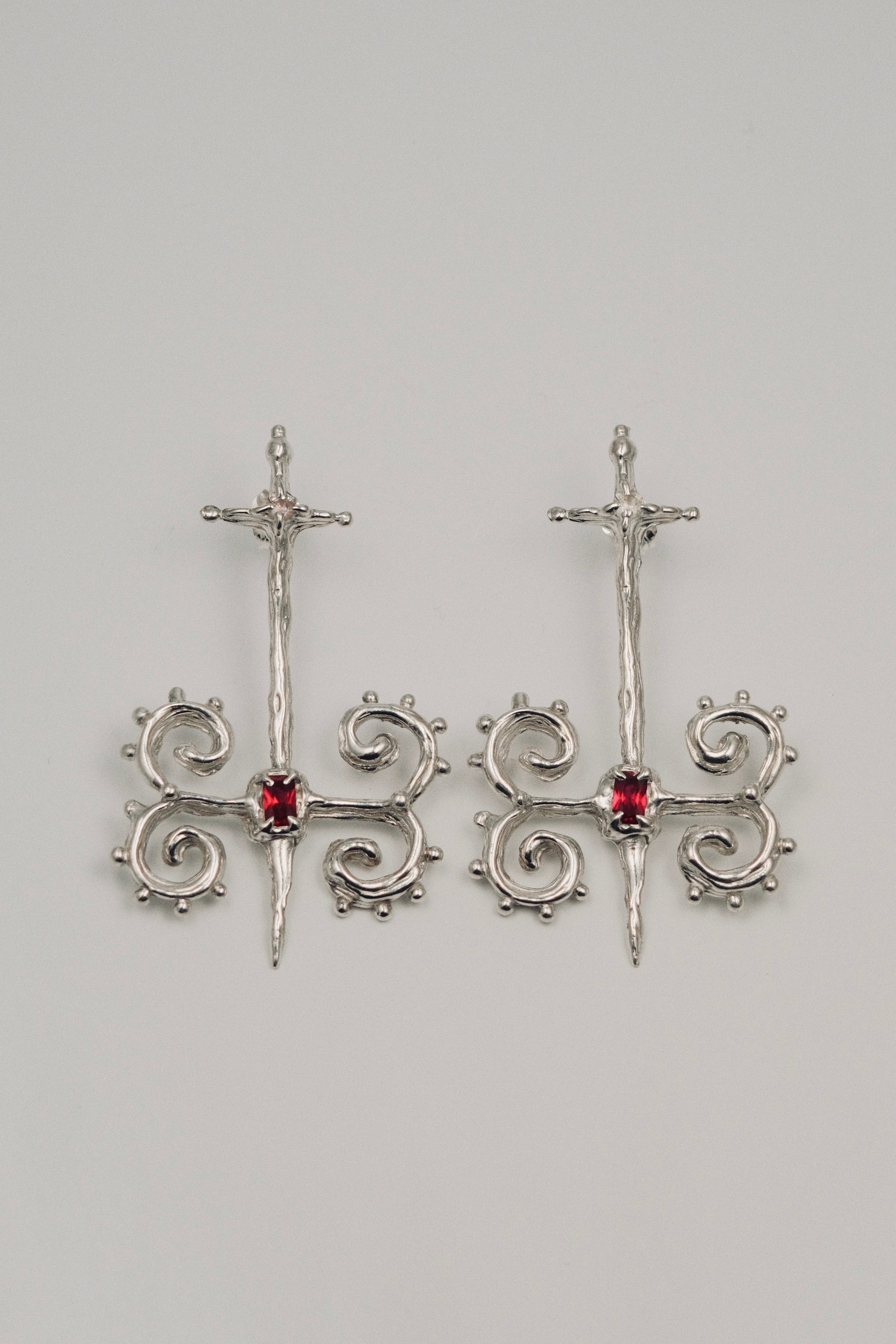 Axe Stud Earrings (Ruby)