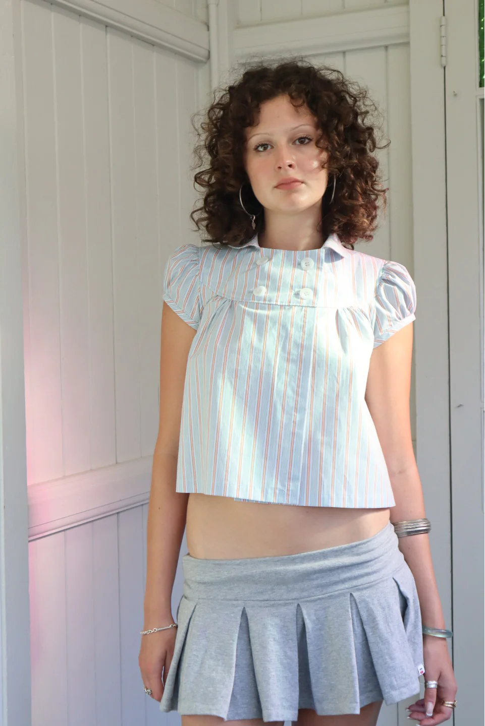 Baby Button Top (Blue Stripe)