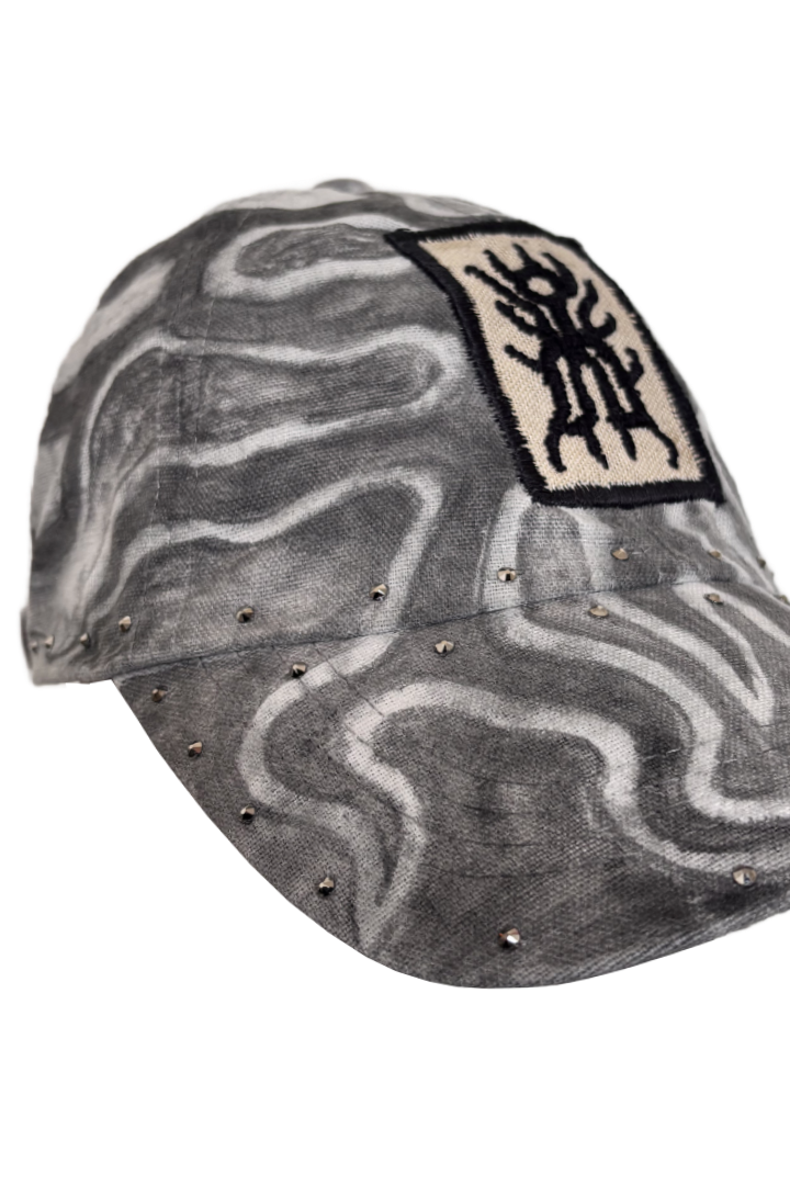 Reworked Embroidery Cap (Grey/White/Crystals)