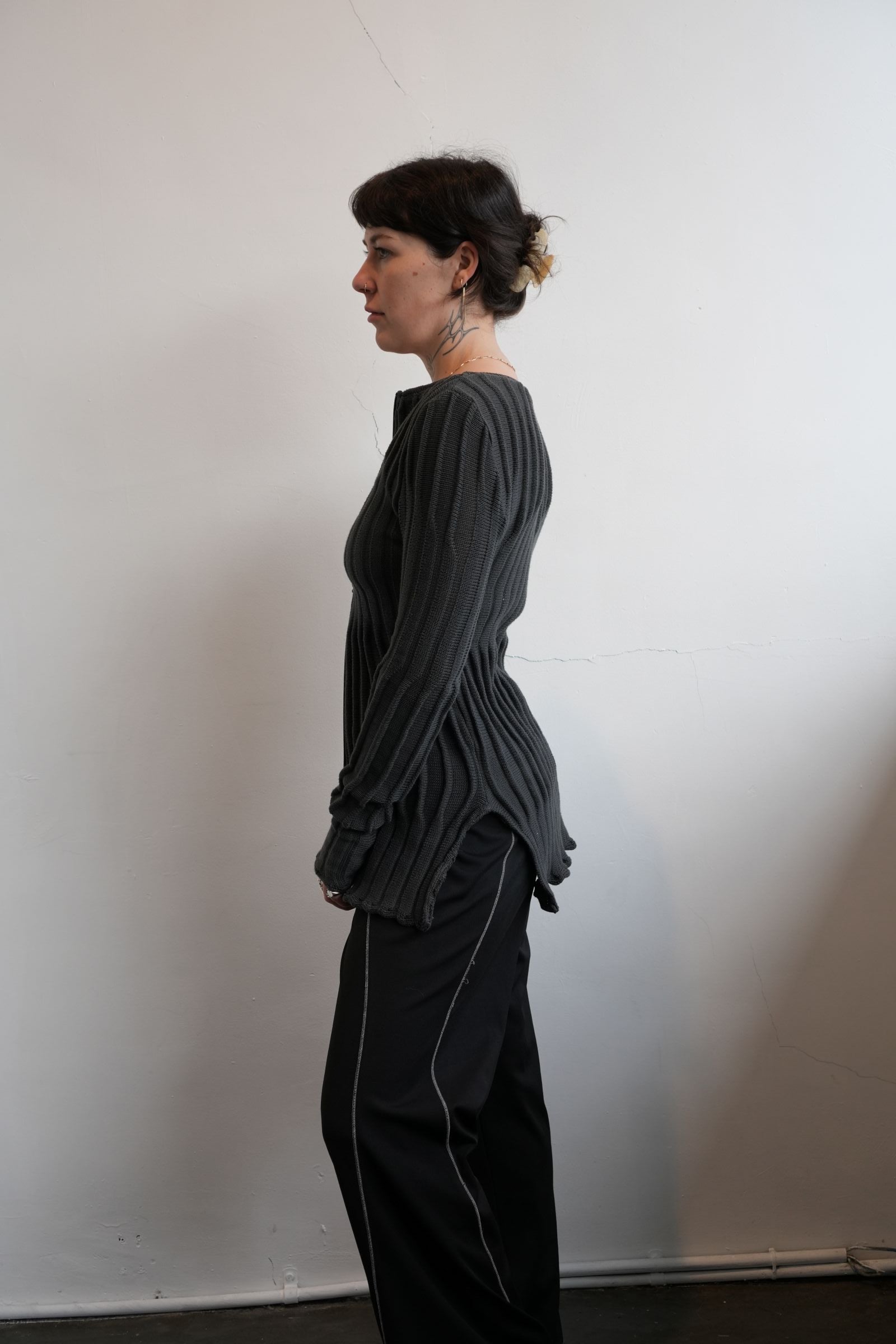 Organic Rib Cardigan (Grey)