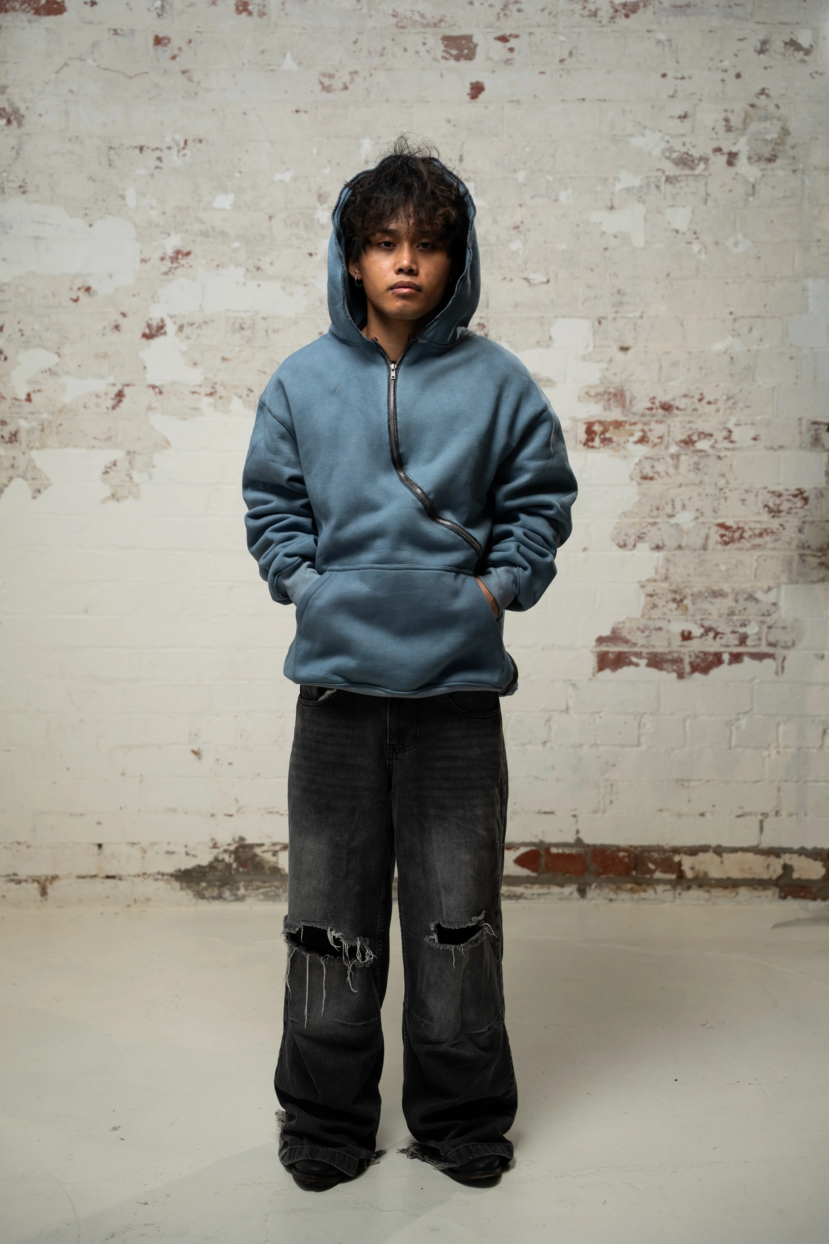 Asymmetric Zip Hoodie (Blue)