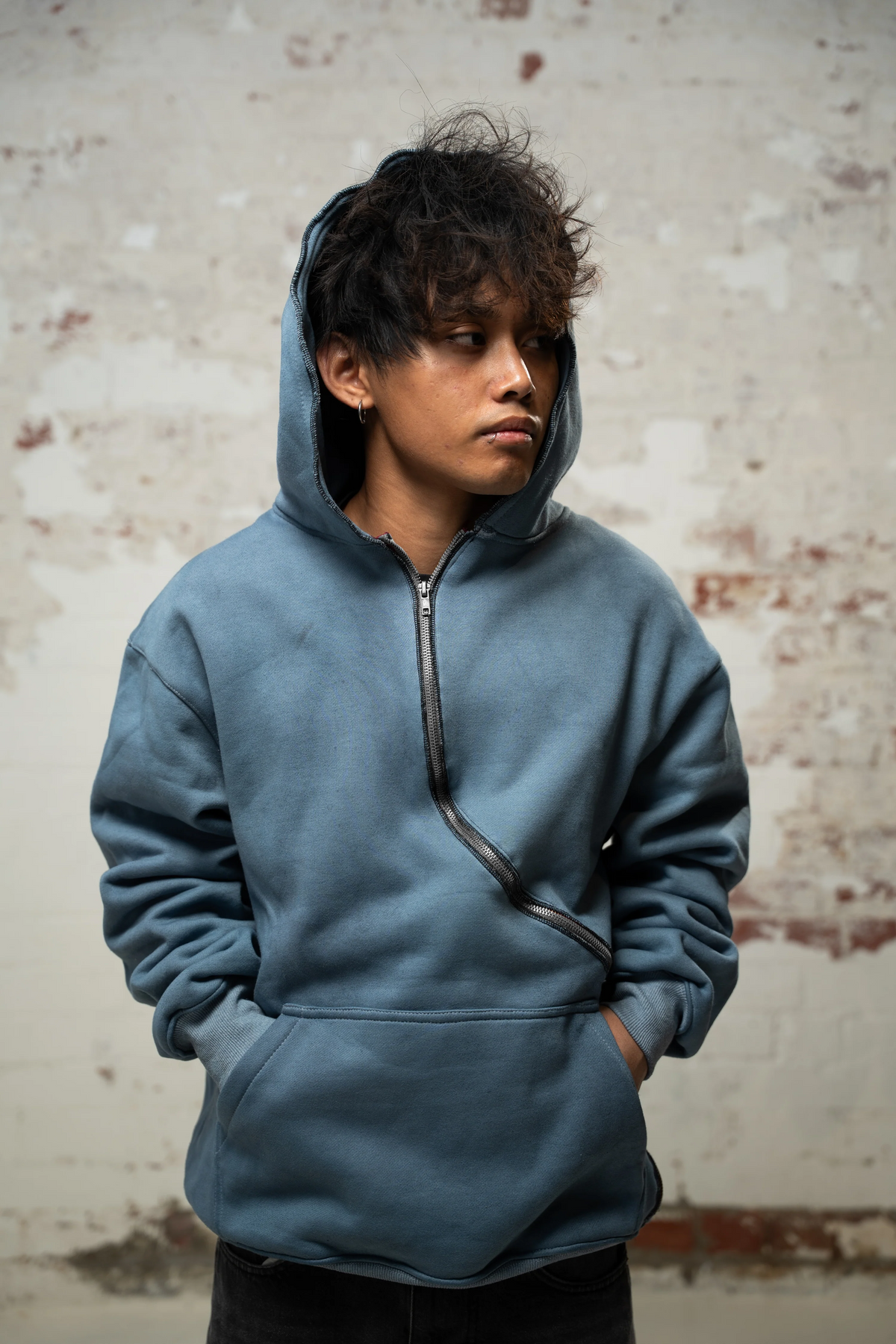 Asymmetric Zip Hoodie (Blue)