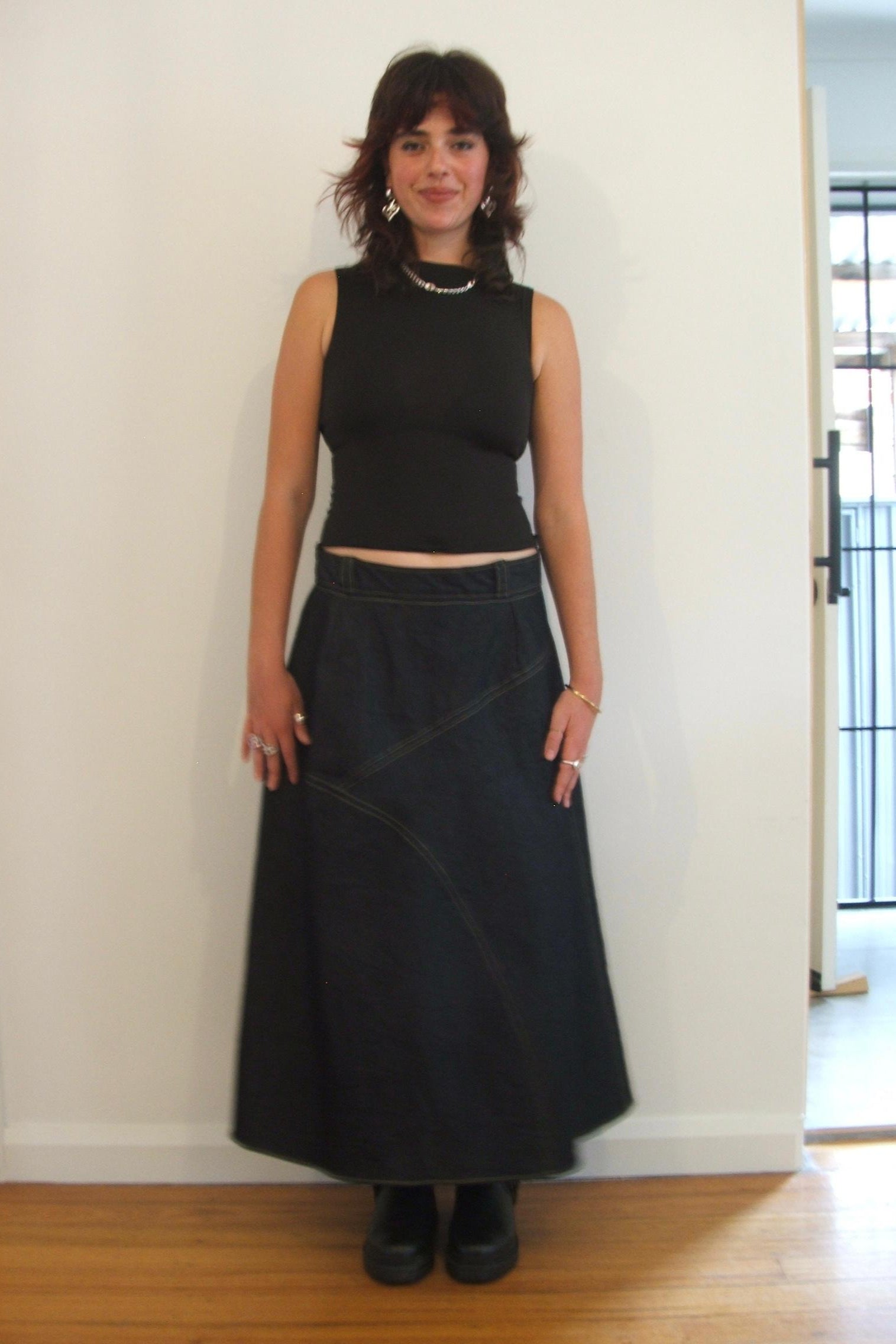 Black Mid Denim Skirt