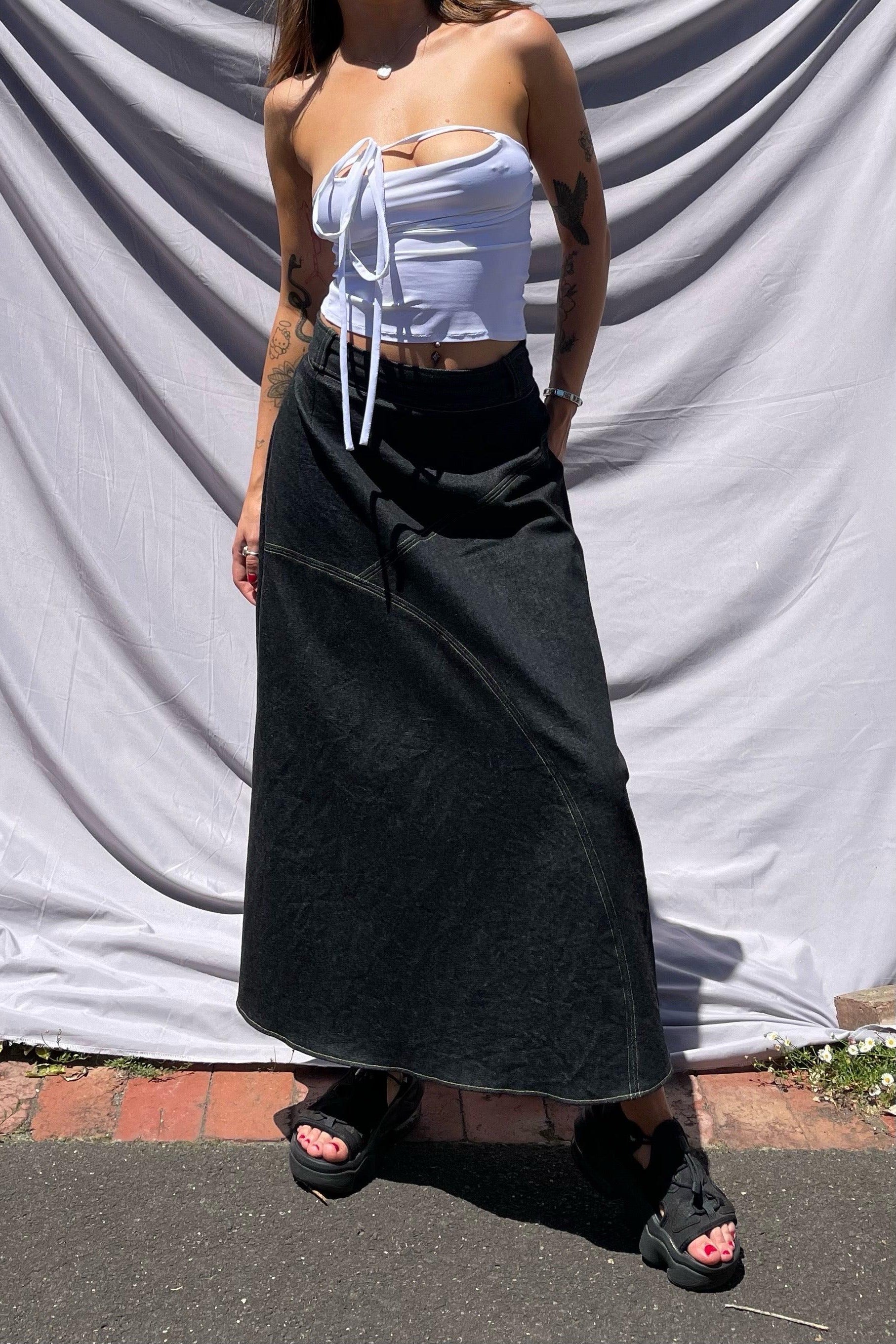 Black Mid Denim Skirt