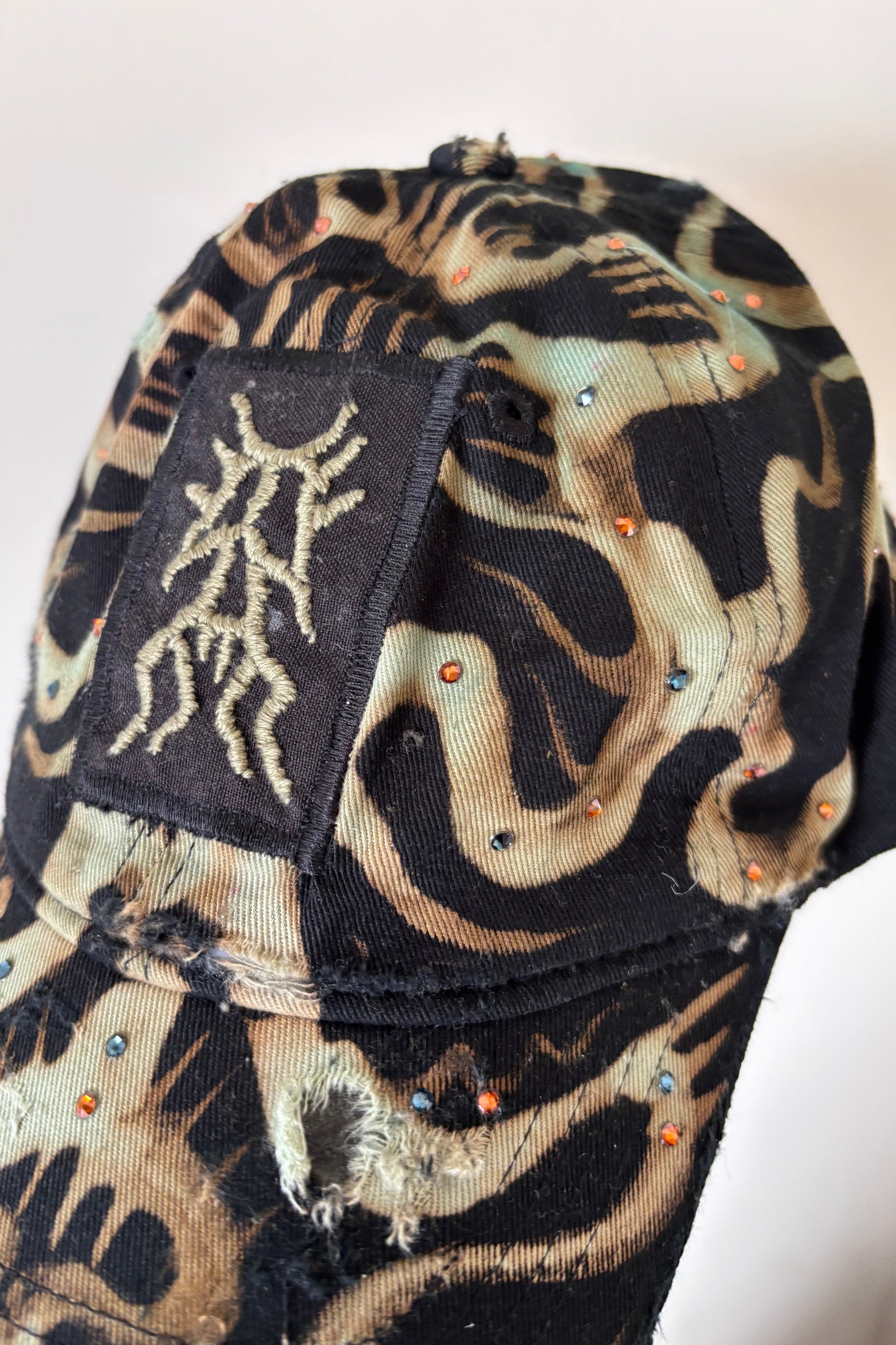 Reworked Embroidery Cap (Orange/Black/Crystals)
