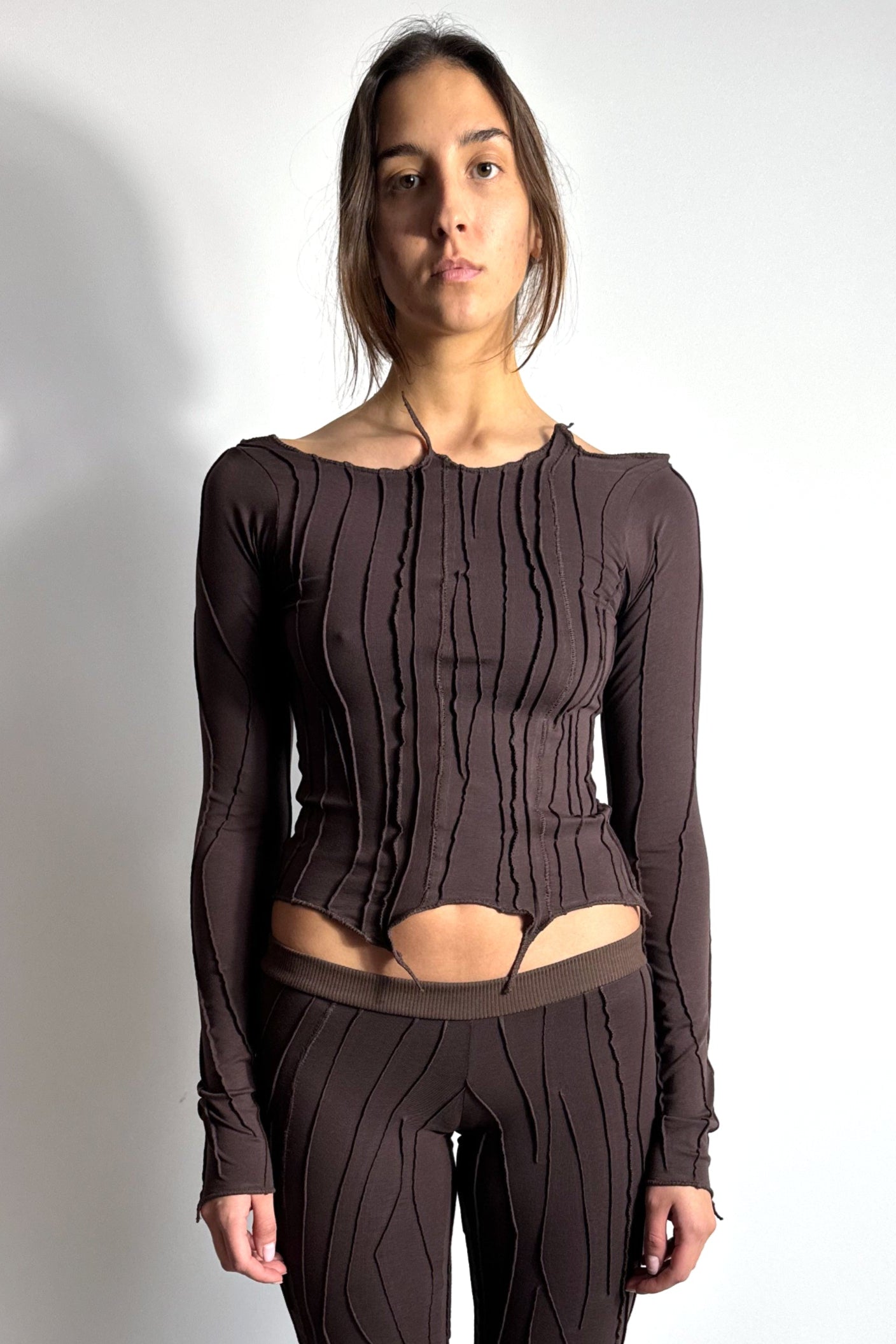 Scraps Bandage Long Sleeve Top (Chocolate)