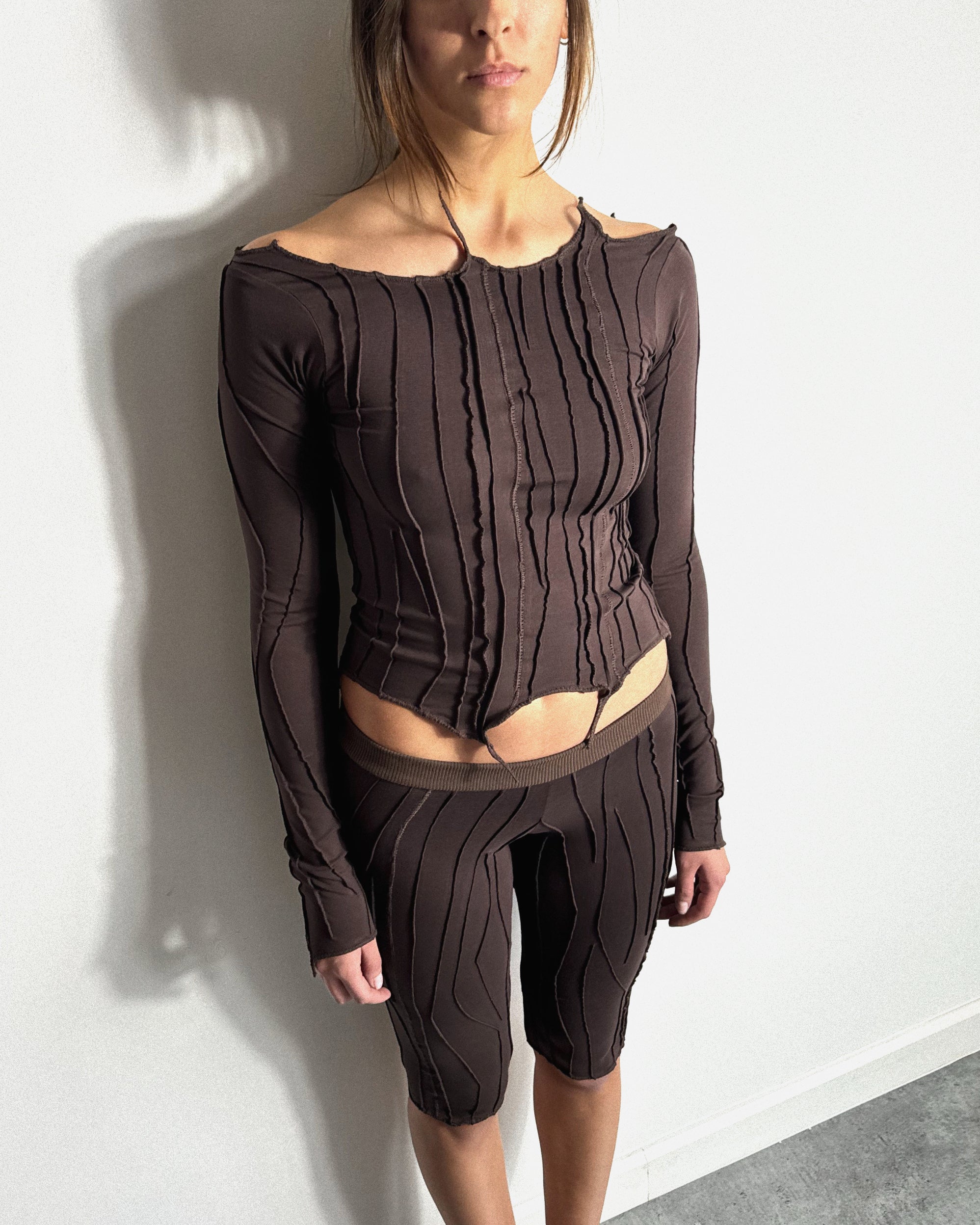 Scraps Bandage Long Sleeve Top (Chocolate)
