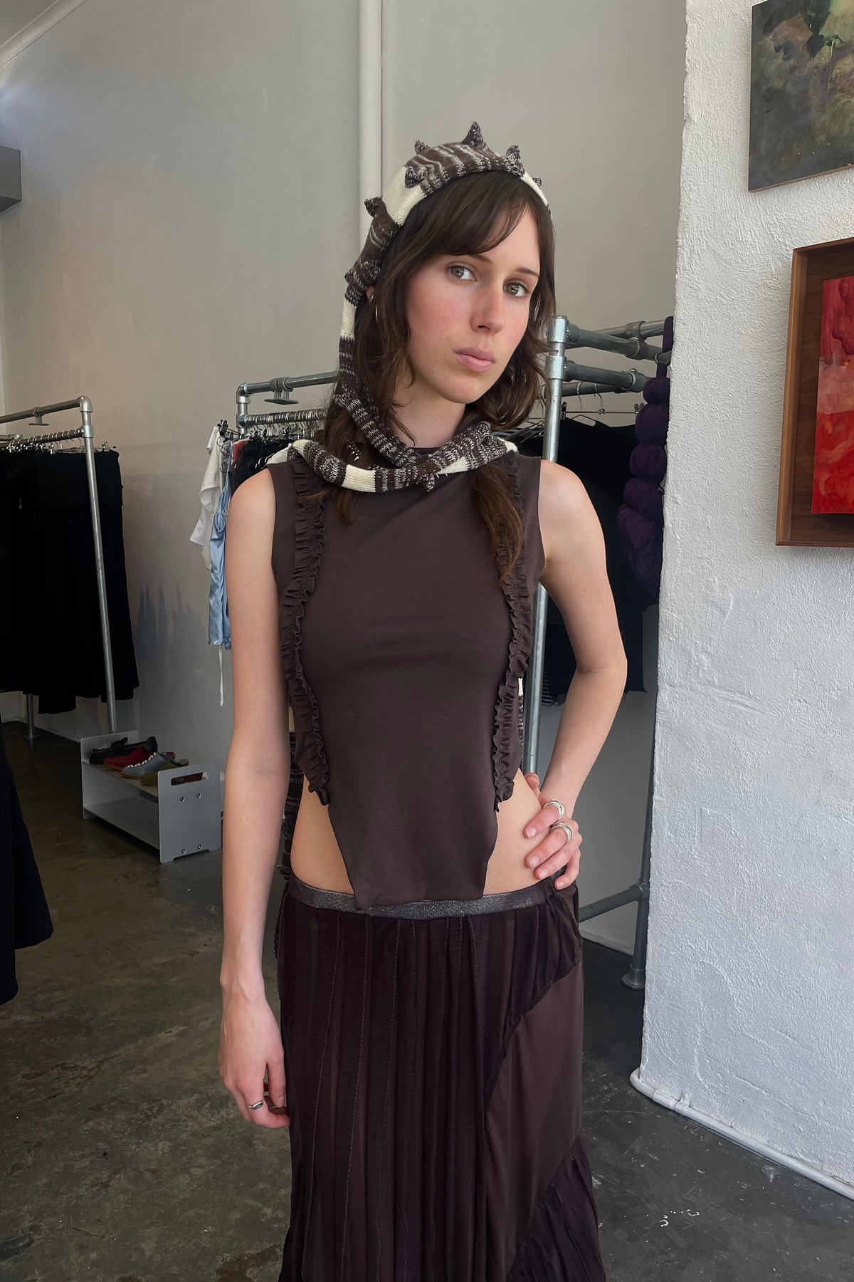 Spikey Scarf Bonnet (Brown/Cream)
