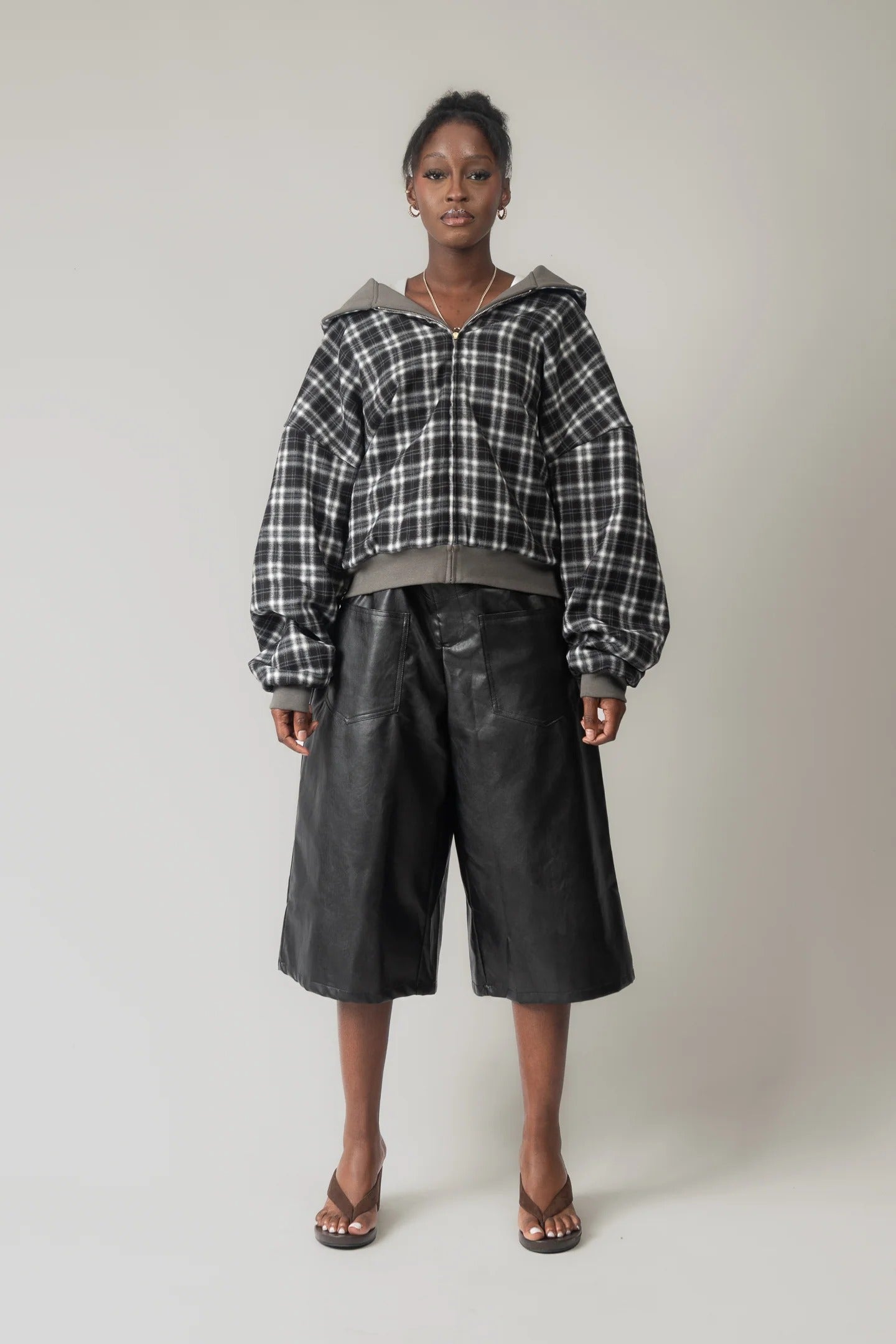 Reversible Zip-up Hoodie (Grey/Plaid)