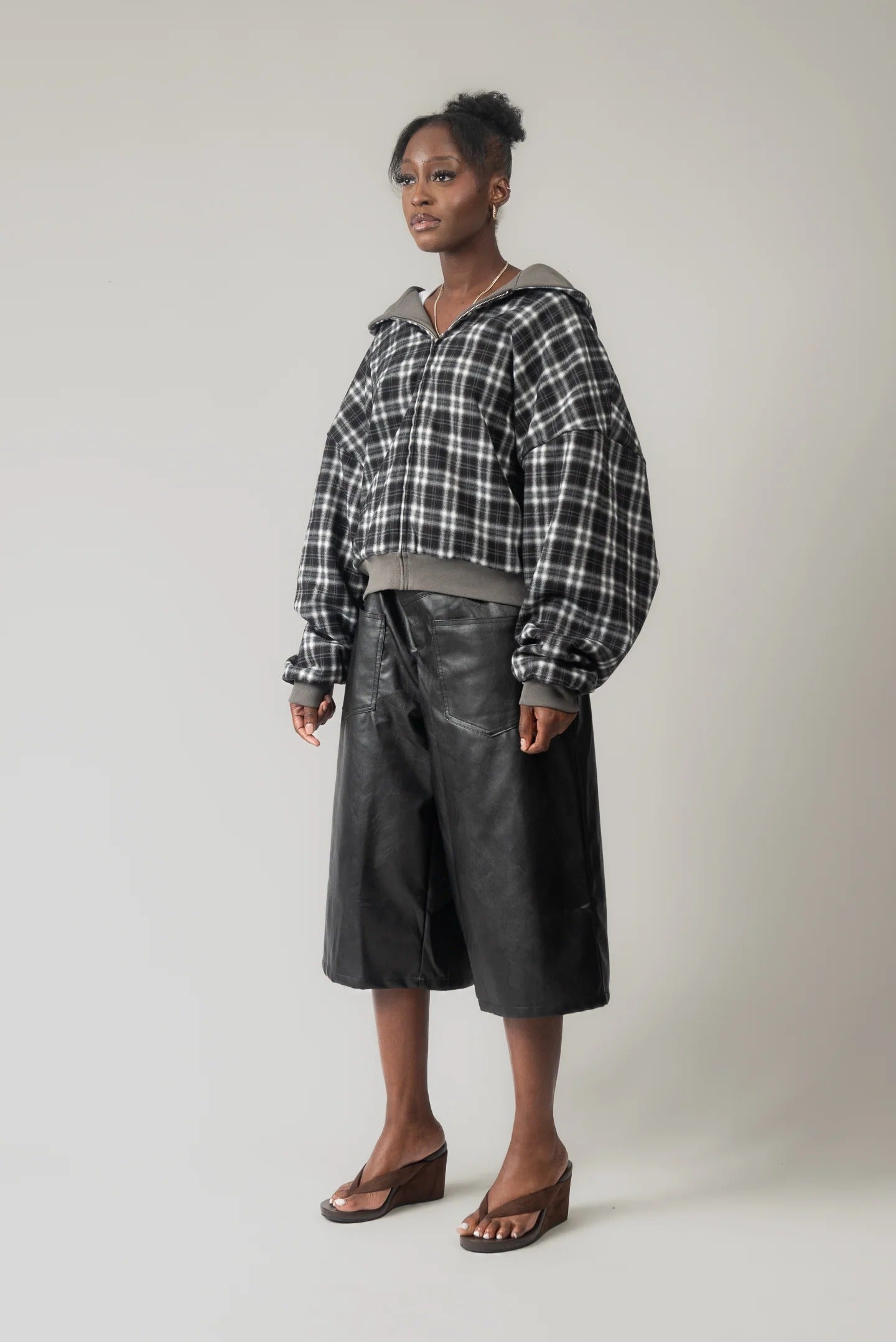 Reversible Zip-up Hoodie (Grey/Plaid)