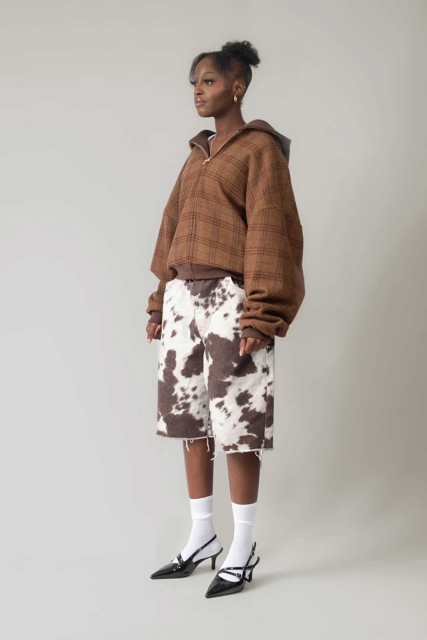 Reversible Zip-up Hoodie (Brown/Plaid)