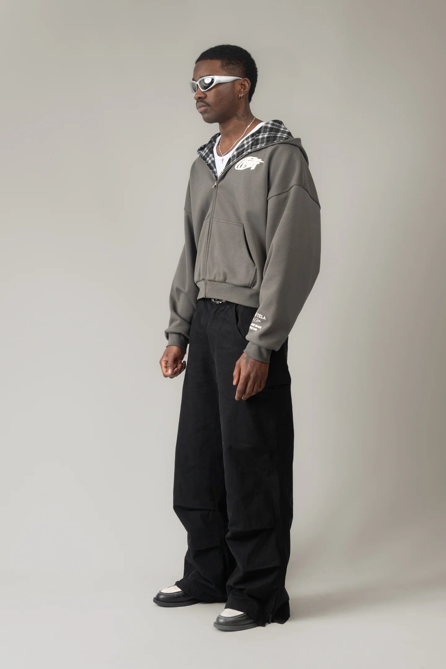 Reversible Zip-up Hoodie (Grey/Plaid)