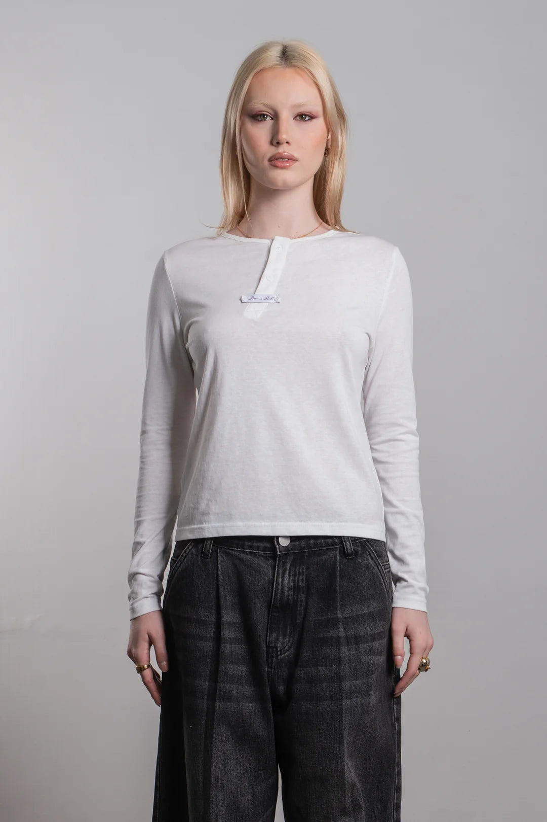 Ricca Long Sleeve Henley Top White