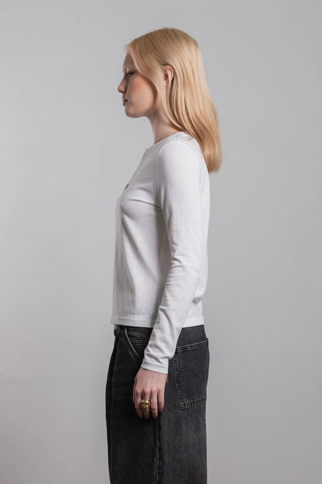 Ricca Long Sleeve Henley Top White