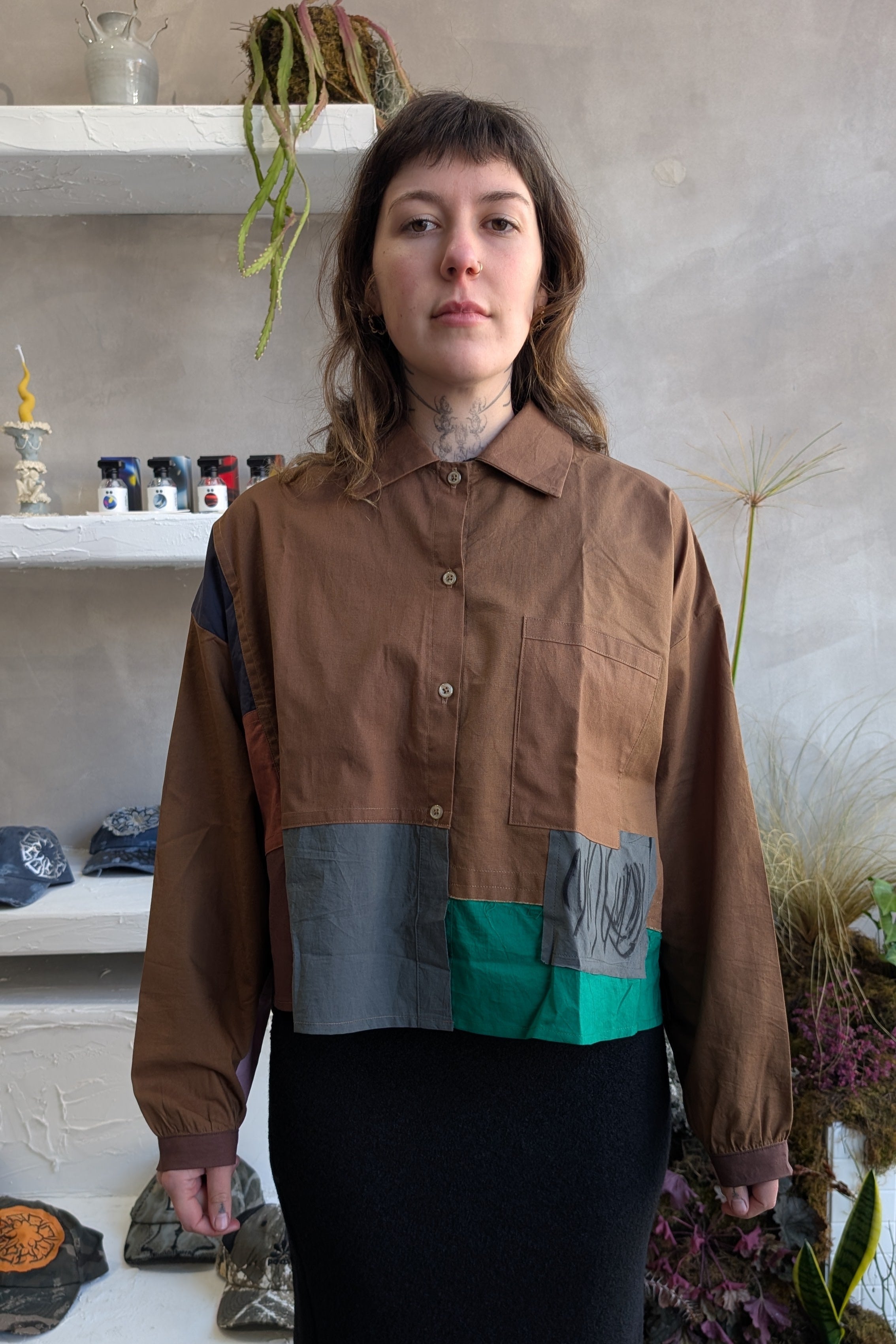 Abstract Patch Shirt (Brown)