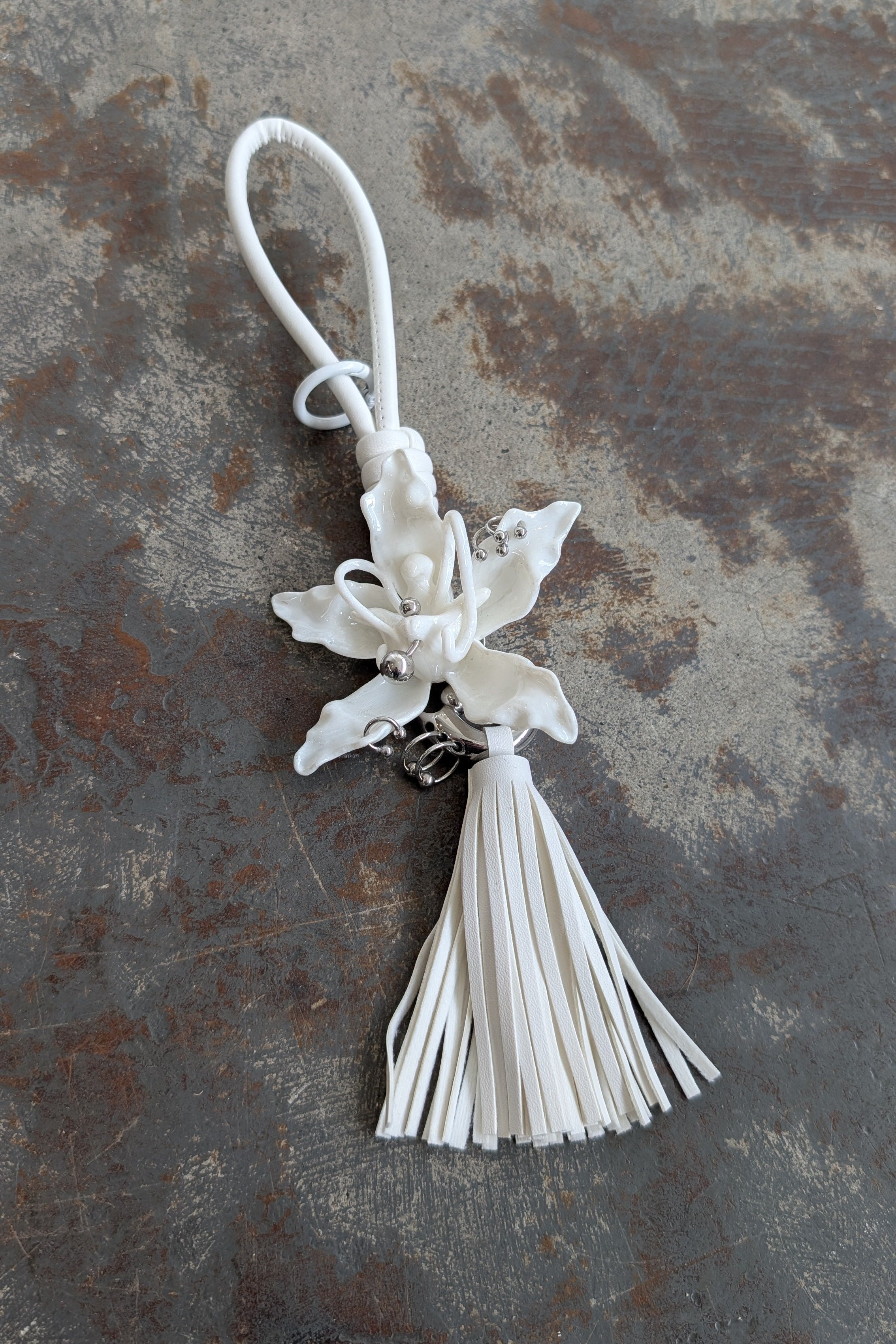 Pierced Orchid Bag Charm (White)