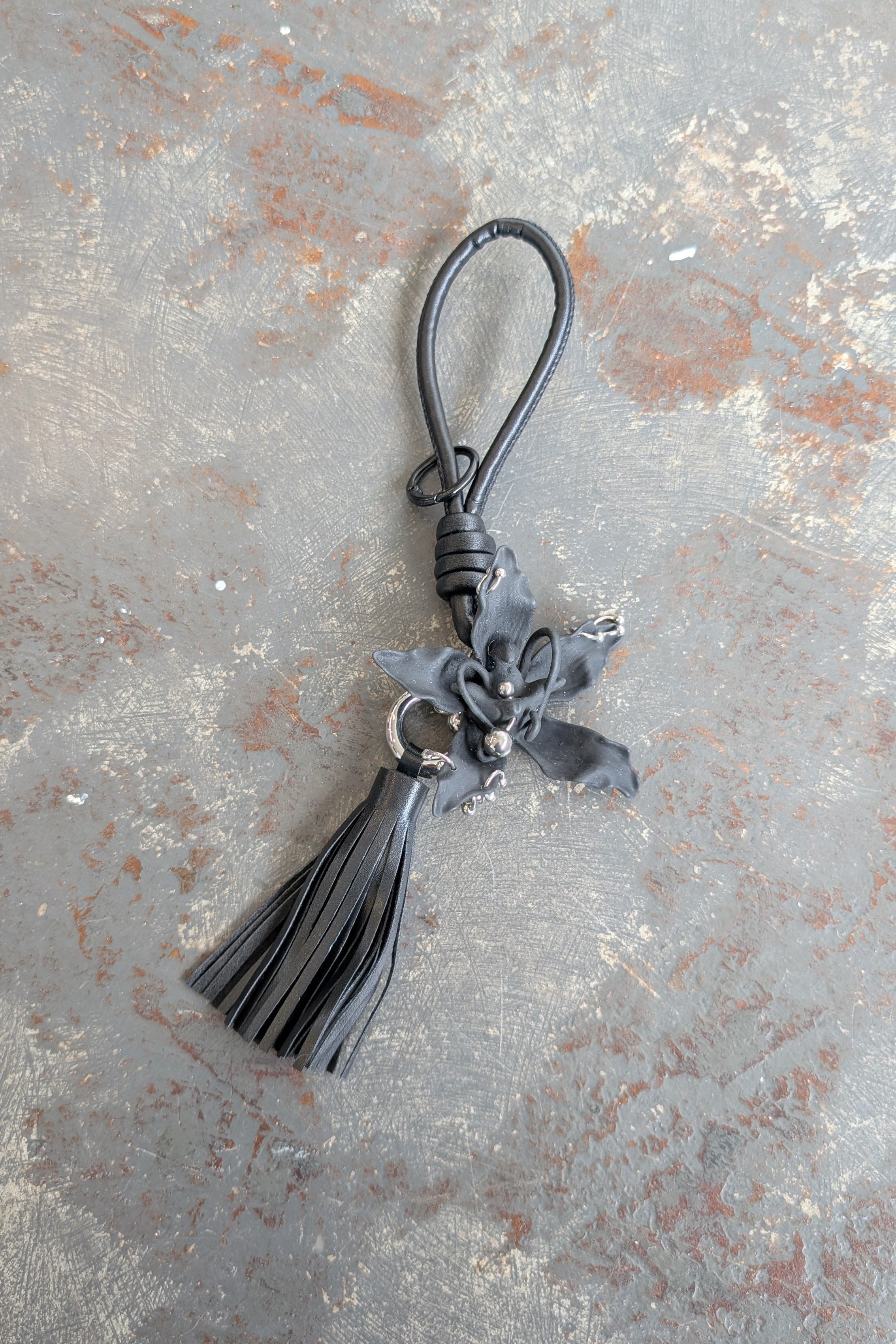 Pierced Orchid Bag Charm (Black)