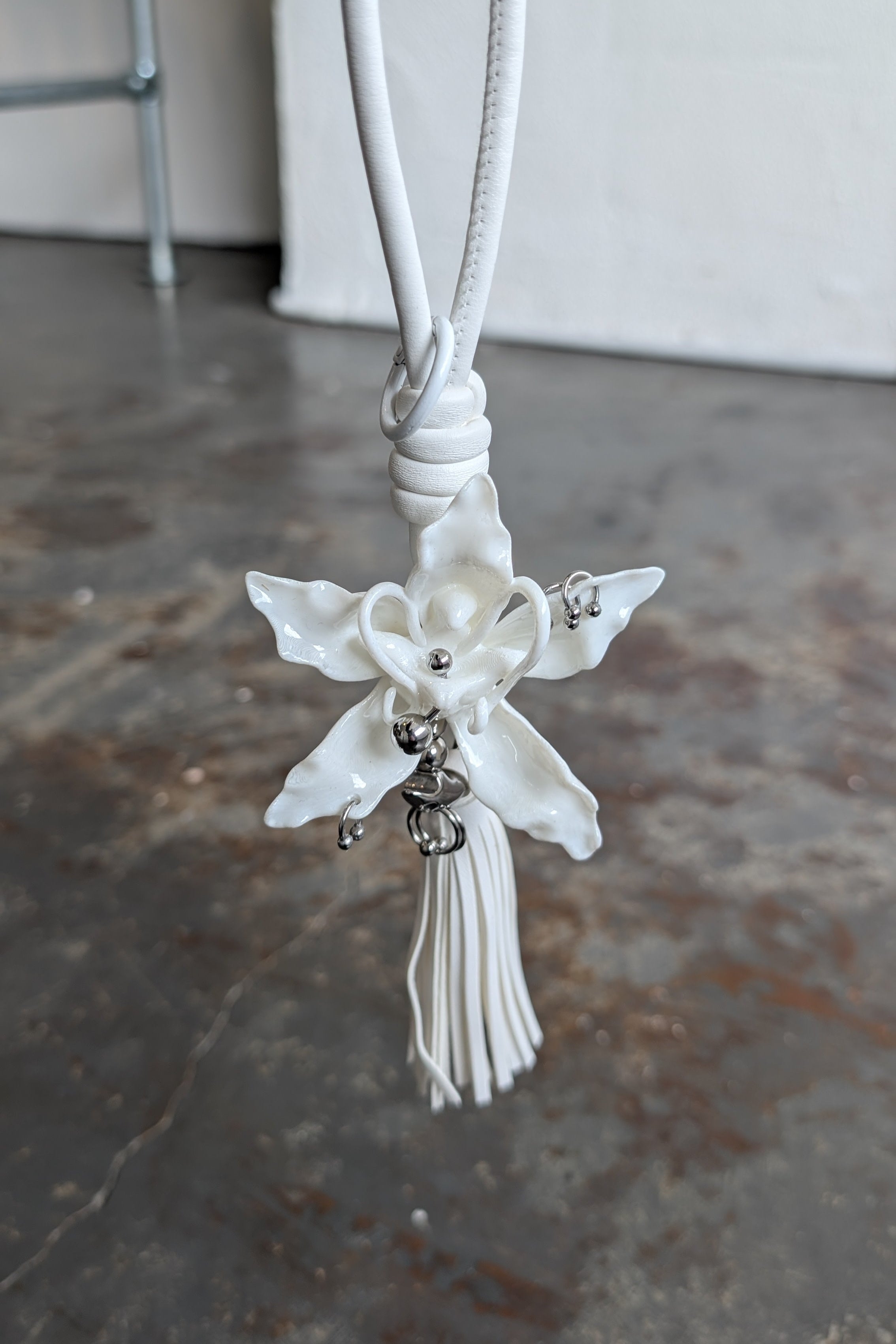 Pierced Orchid Bag Charm (White)