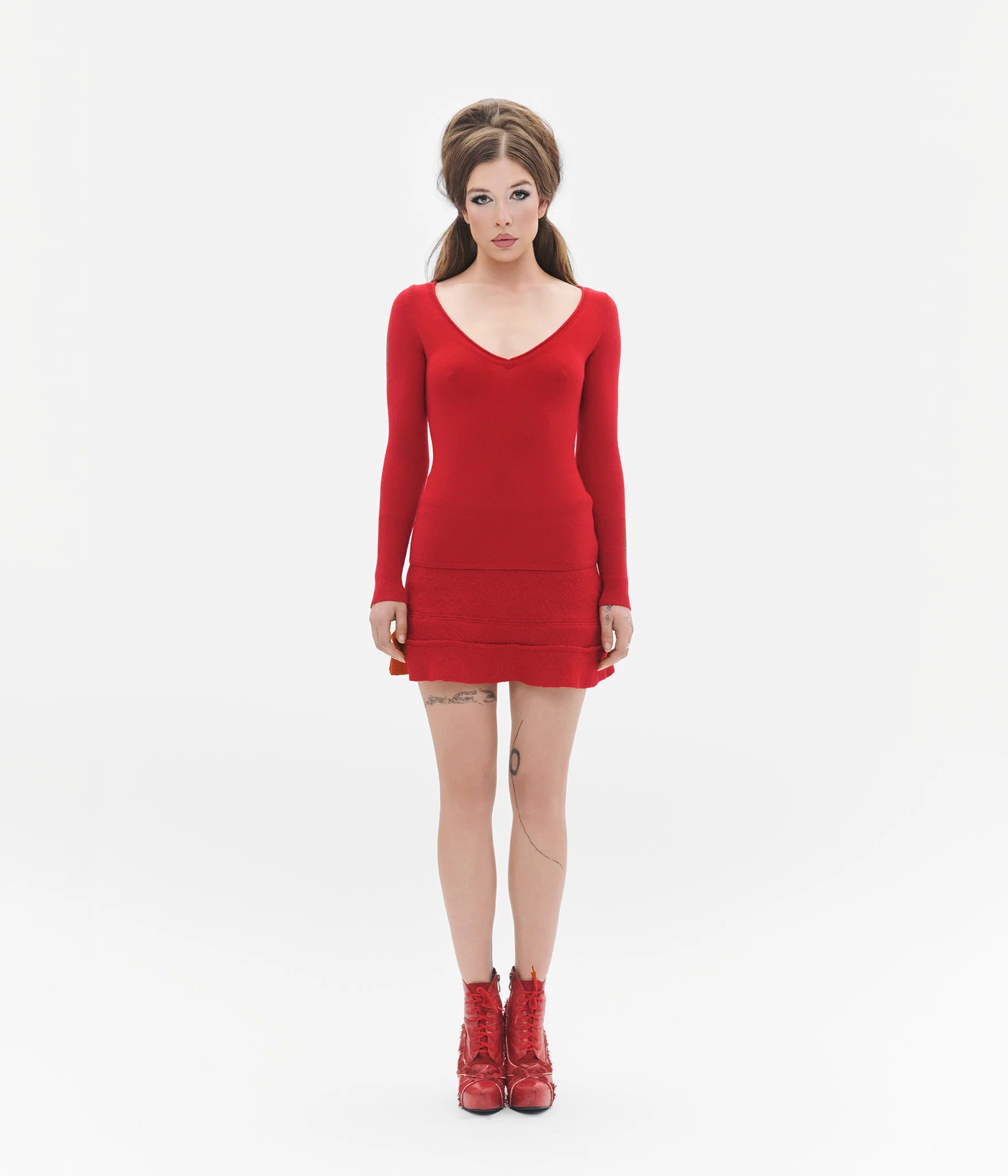 Retired Cheerleader V-Neck Knit (Red)