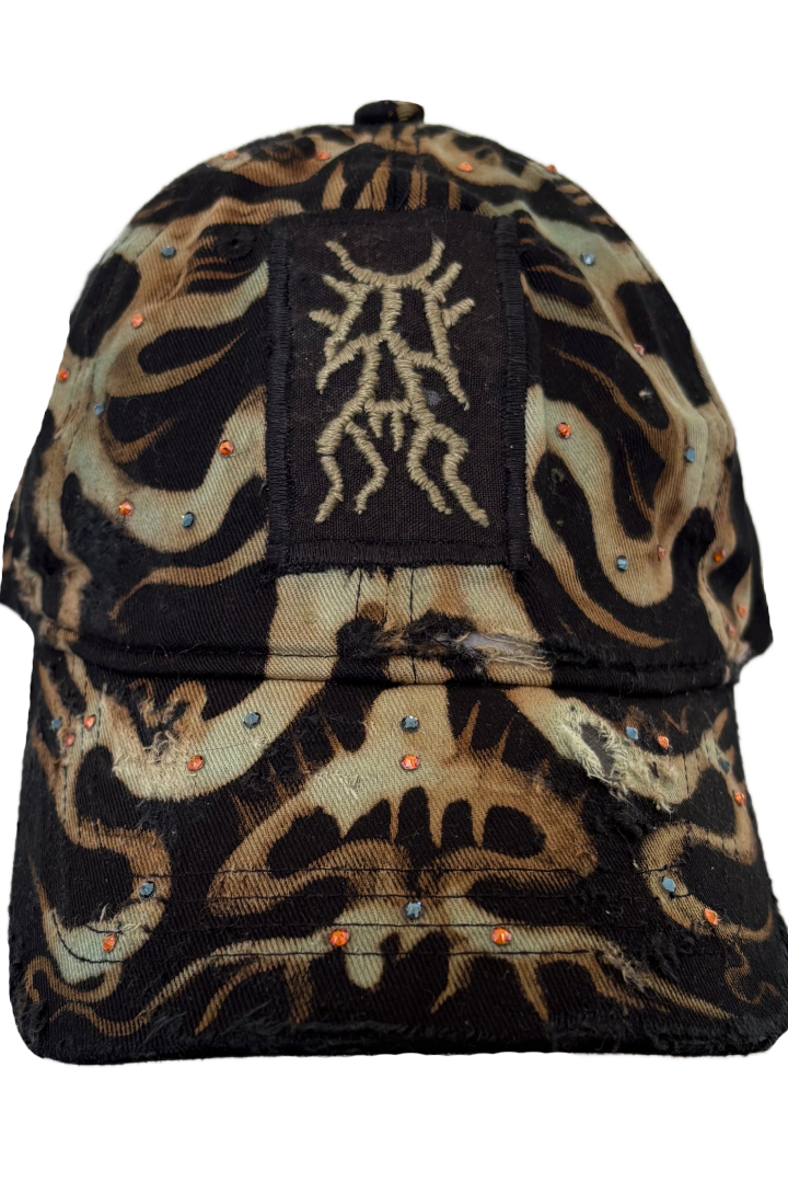 Reworked Embroidery Cap (Orange/Black/Crystals)