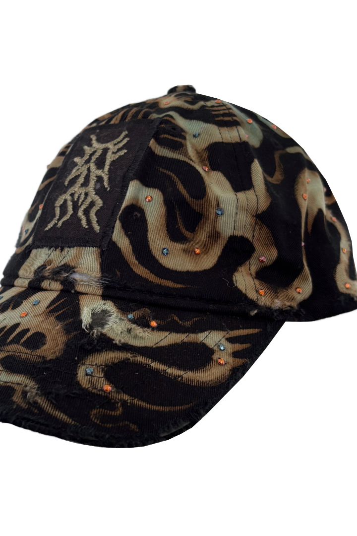 Reworked Embroidery Cap (Orange/Black/Crystals)
