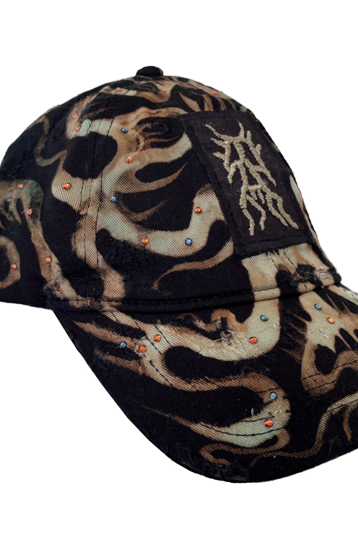 Reworked Embroidery Cap (Orange/Black/Crystals)