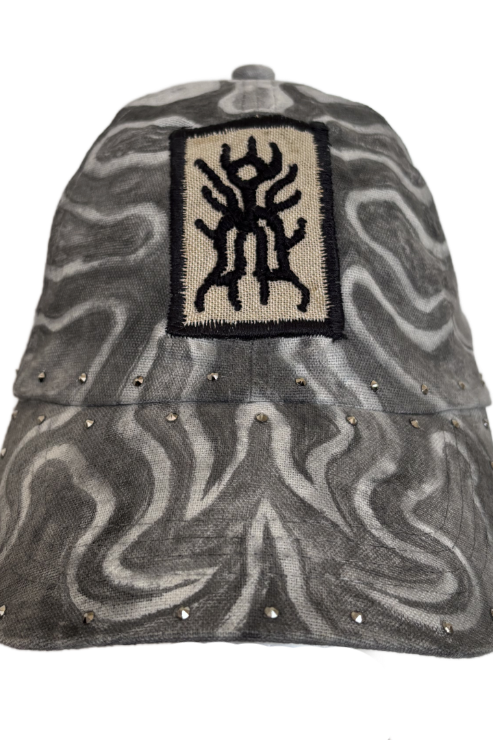 Reworked Embroidery Cap (Grey/White/Crystals)