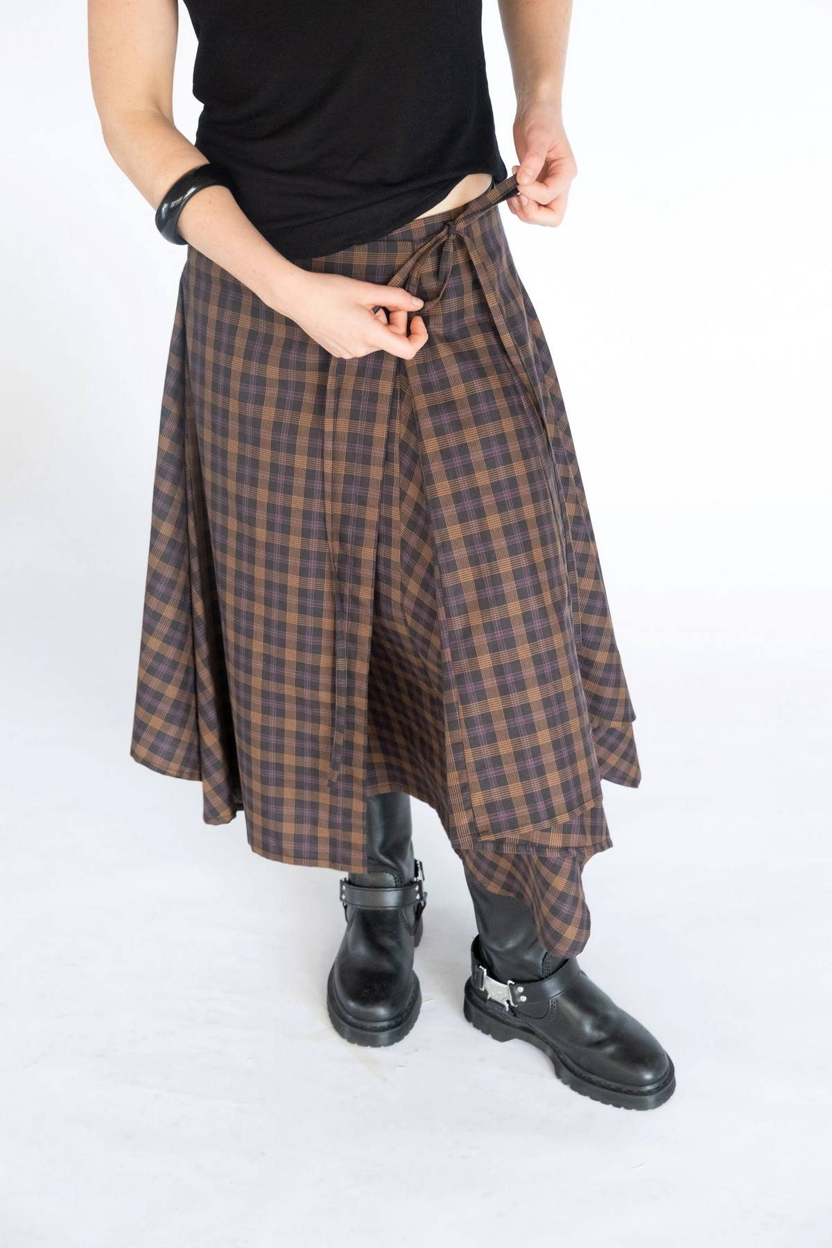 Enya Wrap Skirt (Dark Plaid)